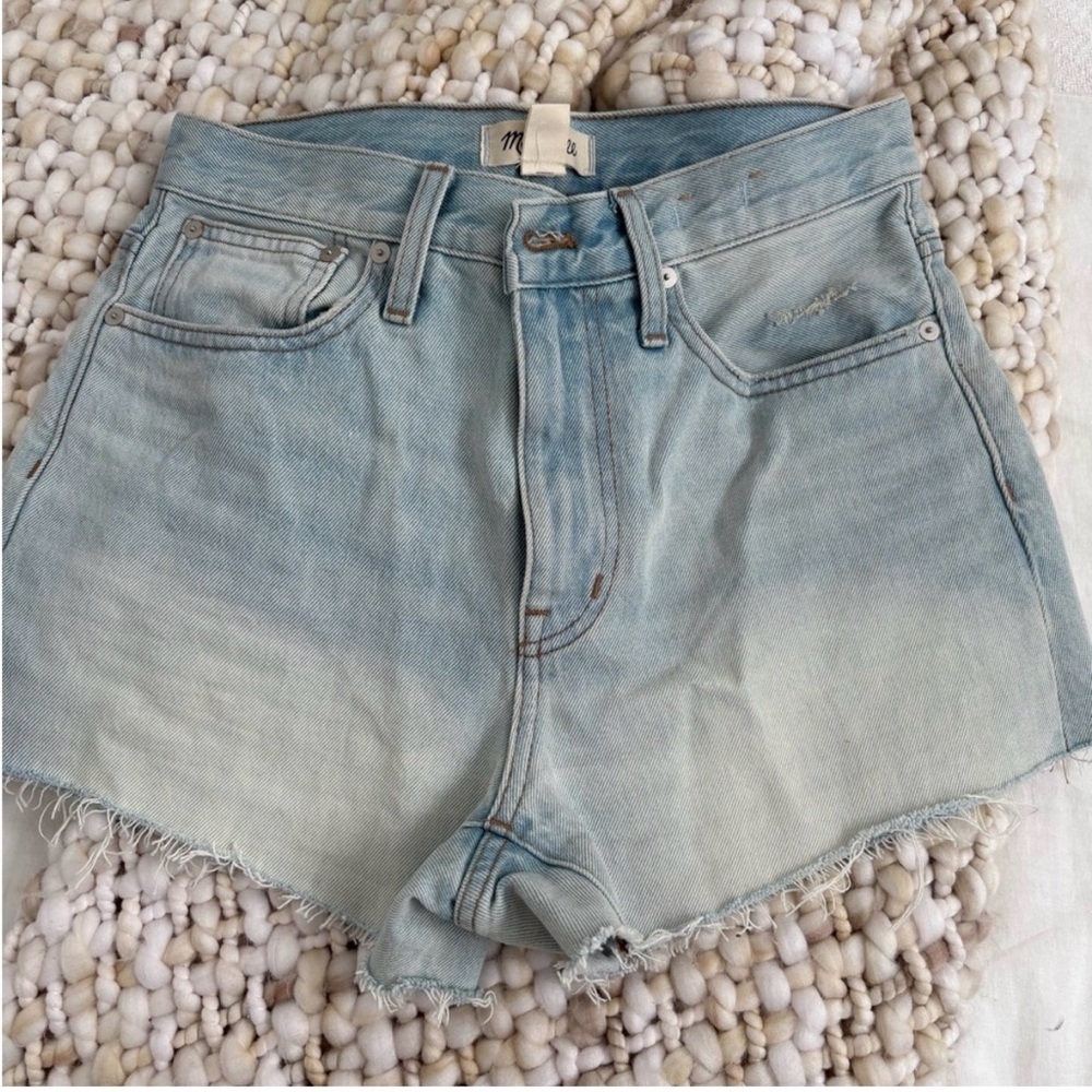 Light Blue Madewell High-Rise Denim Shorts with Frayed Hem